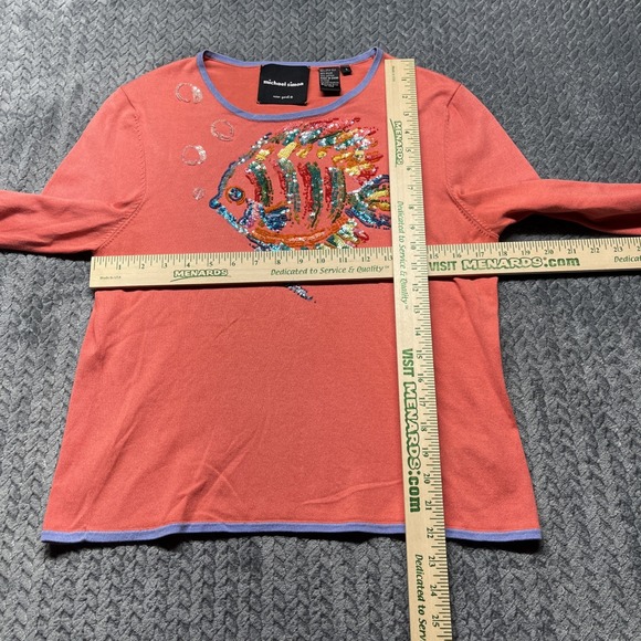 Michael Simon New York Sweater Large Spun Silk Coral Tropical Fish Sequin‎ Bead - Picture 8 of 9